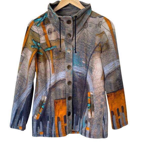 SIMPLY ART by DOLCEZZA Abstract Button Down Jacket, Size Small - Picture 1 of 11
